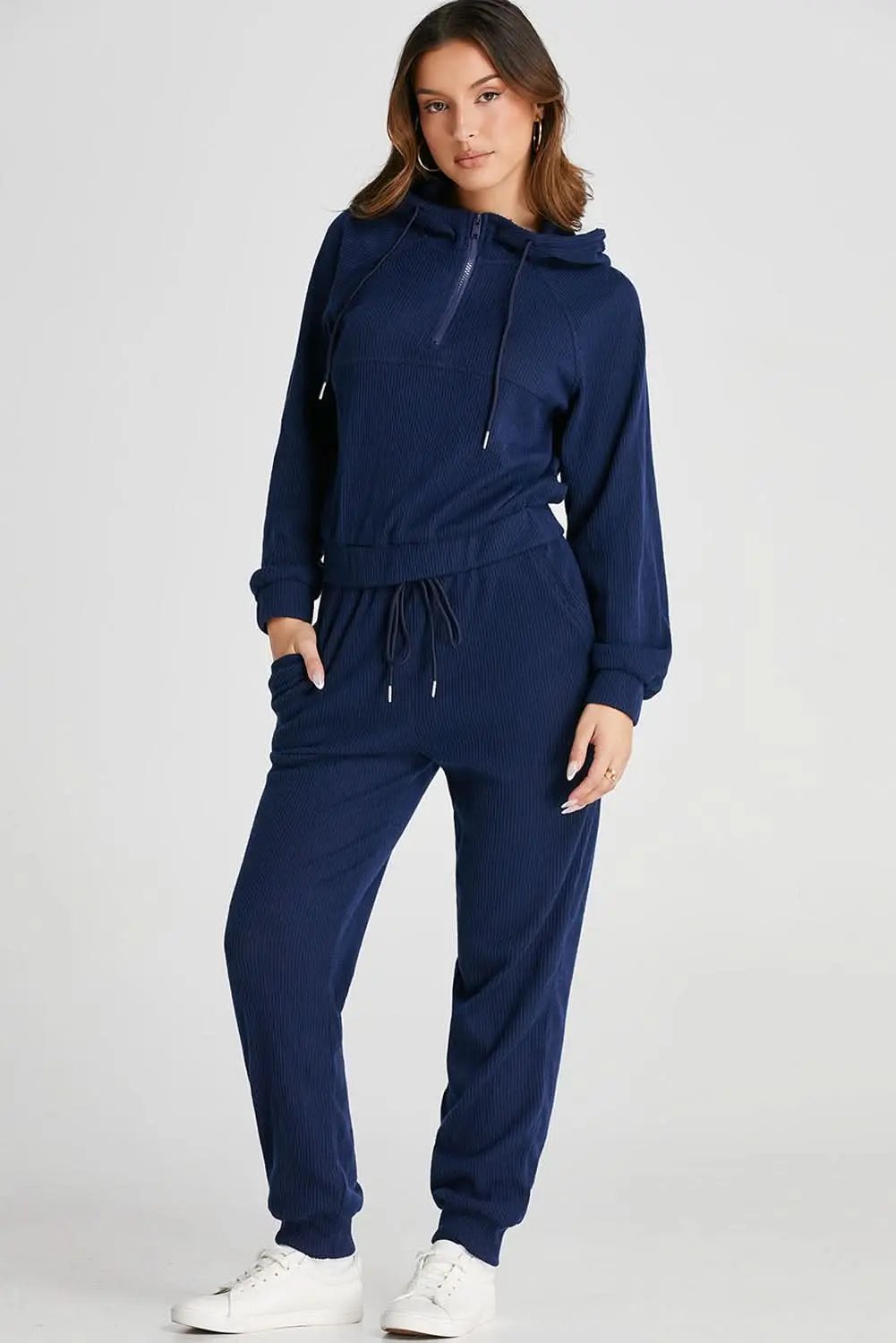Navy blue cropped hoodie set - Love Salve